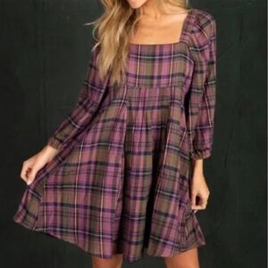 NATURAL LIFE Multicolor Plaid Long Sleeve Dress